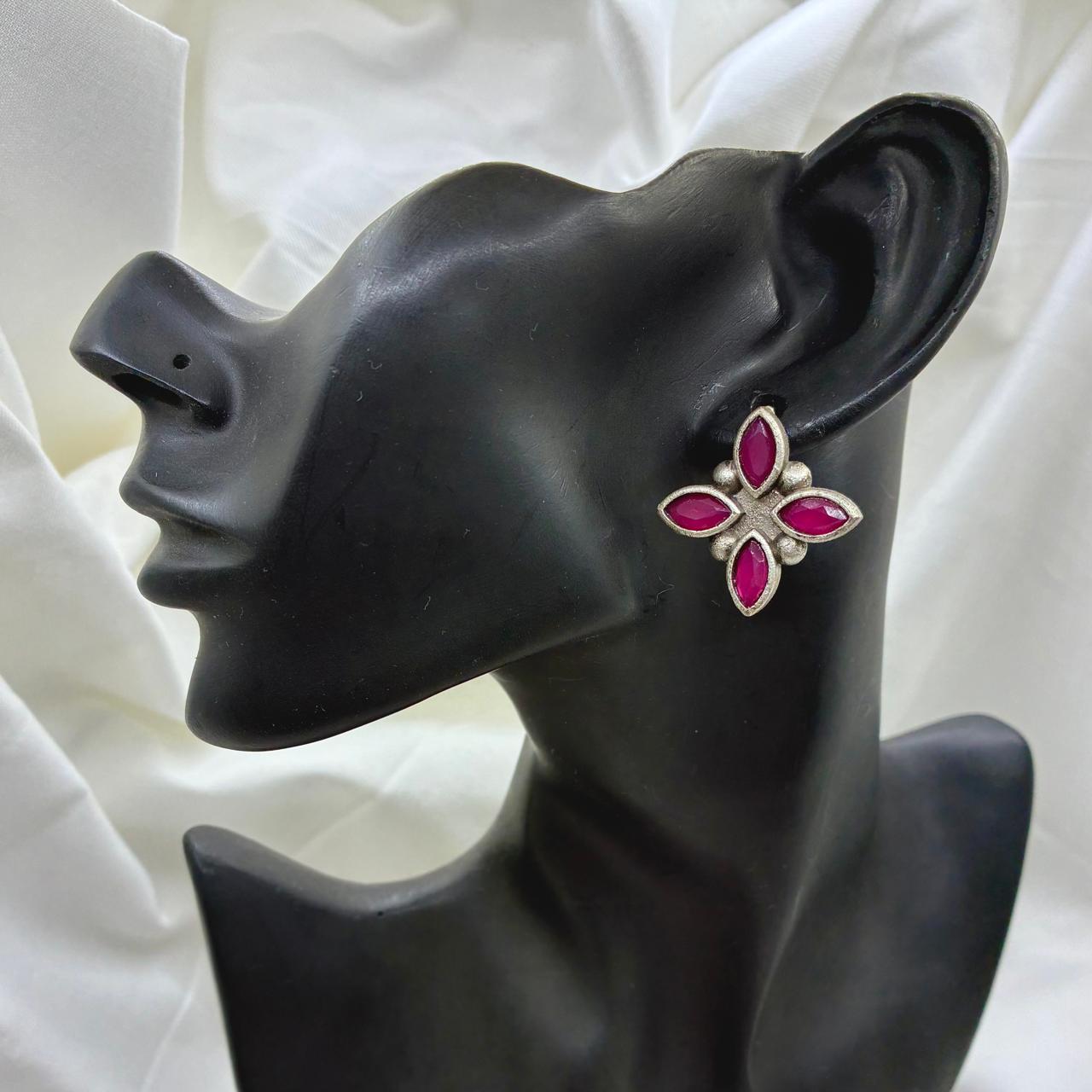 Silver plated Brass Earrings (Crimson) #1