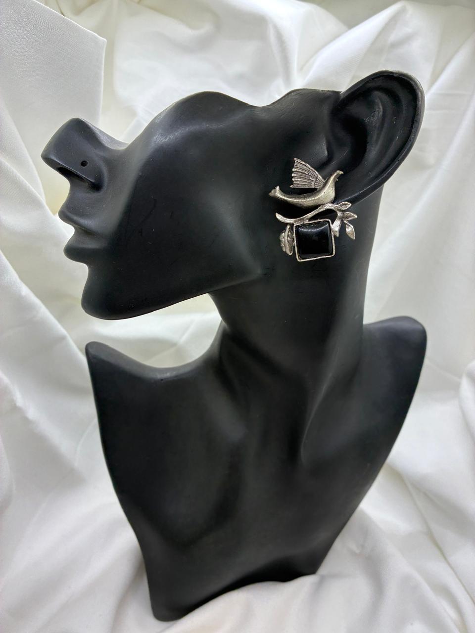 Silver plated Brass Earrings (Black)