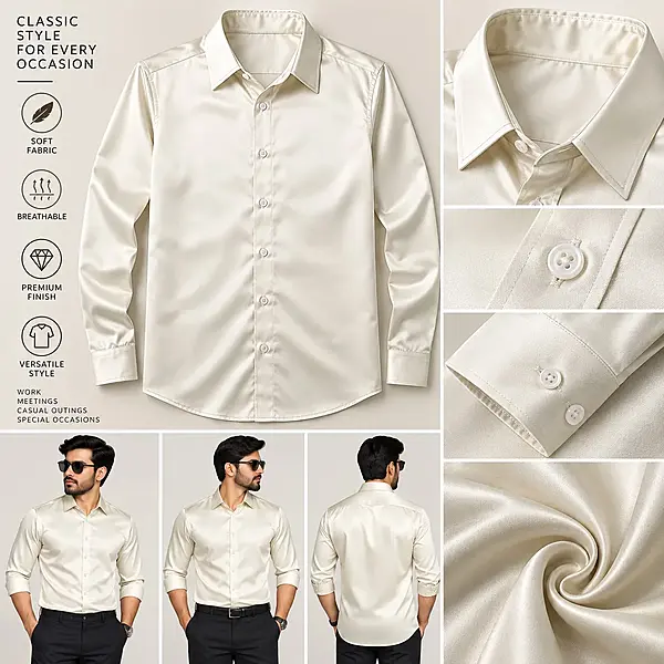 Men’s Solid Cream Formal Full Sleeve Shirt