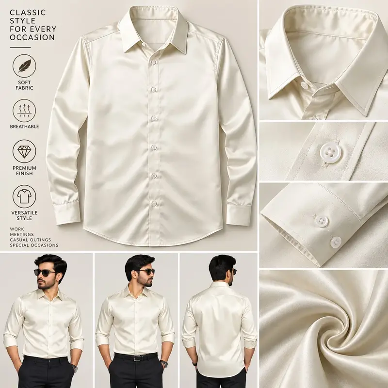 Men’s Solid Cream Formal Full Sleeve Shirt