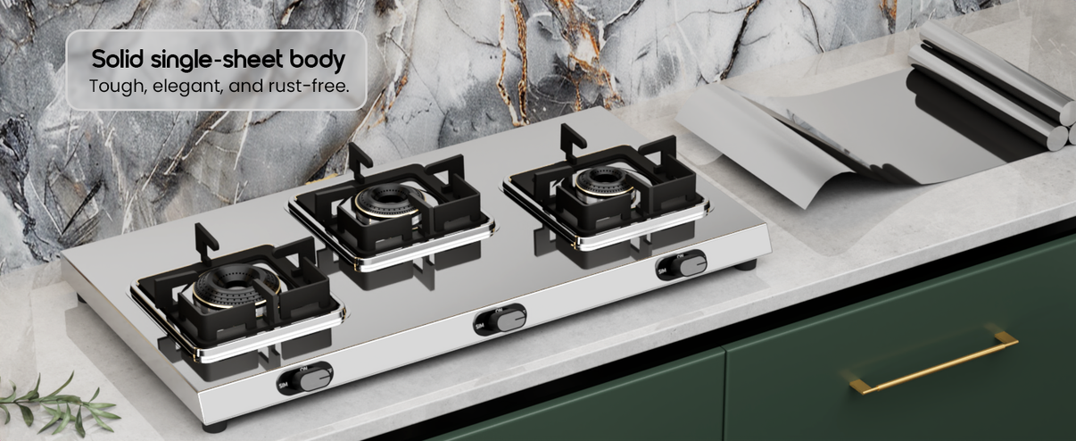 | 3 Burner Stainless Steel Gas Stove | 5 Year Body & Burner