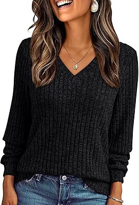 Womens V Neck Long Sleeve Sweatshirt Fall Fashion Tops Tunic Dressy Casual Sweater Clothes Cute Trendy Work