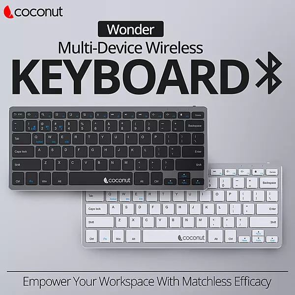 Coconut Wonder WK23 Wireless Keyboard (Bluetooth & Wireless, Sleek Design, Responsive Keys, Comfortable Typing Experience, 1 Year Warranty)
