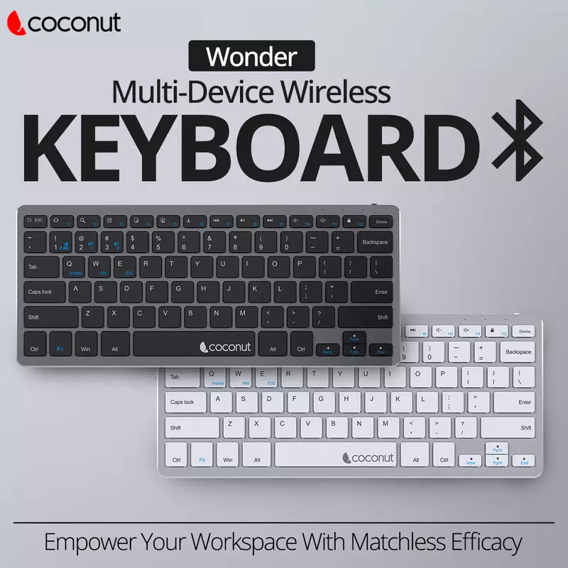 Coconut Wonder WK23 Wireless Keyboard (Bluetooth & Wireless, Sleek Design, Responsive Keys, Comfortable Typing Experience, 1 Year Warranty)