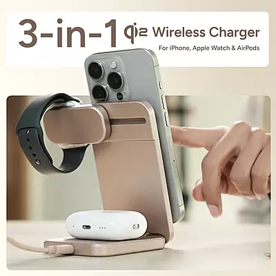 Ambrane AeroSync Trio 2 Wireless Charger (Mocha Mousse)