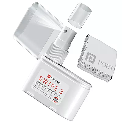 Portronics Swipe 3 Screen & Camera Cleaning Chemical Free Liquid Solution, 250GSM Micro Fibre Cloth, Cleaning Spray for Laptop, TV Screen, Mobile Phone Screen, Camera Lenses, Tablet, Monitor (White)