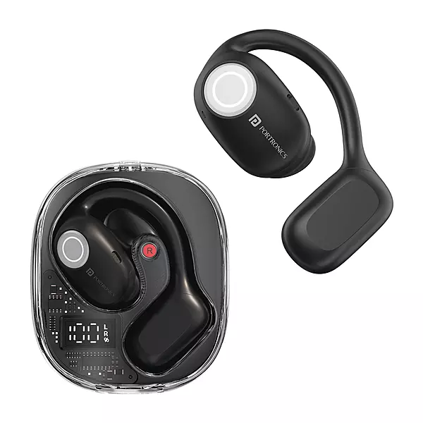 Portronics Twins 30 – OWS Earbuds, 30H Playtime, Bluetooth 5.0, IPX4 Water Resistant, Touch Control, Deep Bass, Comfortable Fit, Quick Charge, Perfect for Sports and Daily Use, Black.