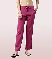 Enamor Essentials Womens E014-Mid Rise Slim Fit Basic Straight Leg Lounge Pants