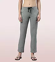 Enamor Essentials Womens E014-Mid Rise Slim Fit Basic Straight Leg Lounge Pants