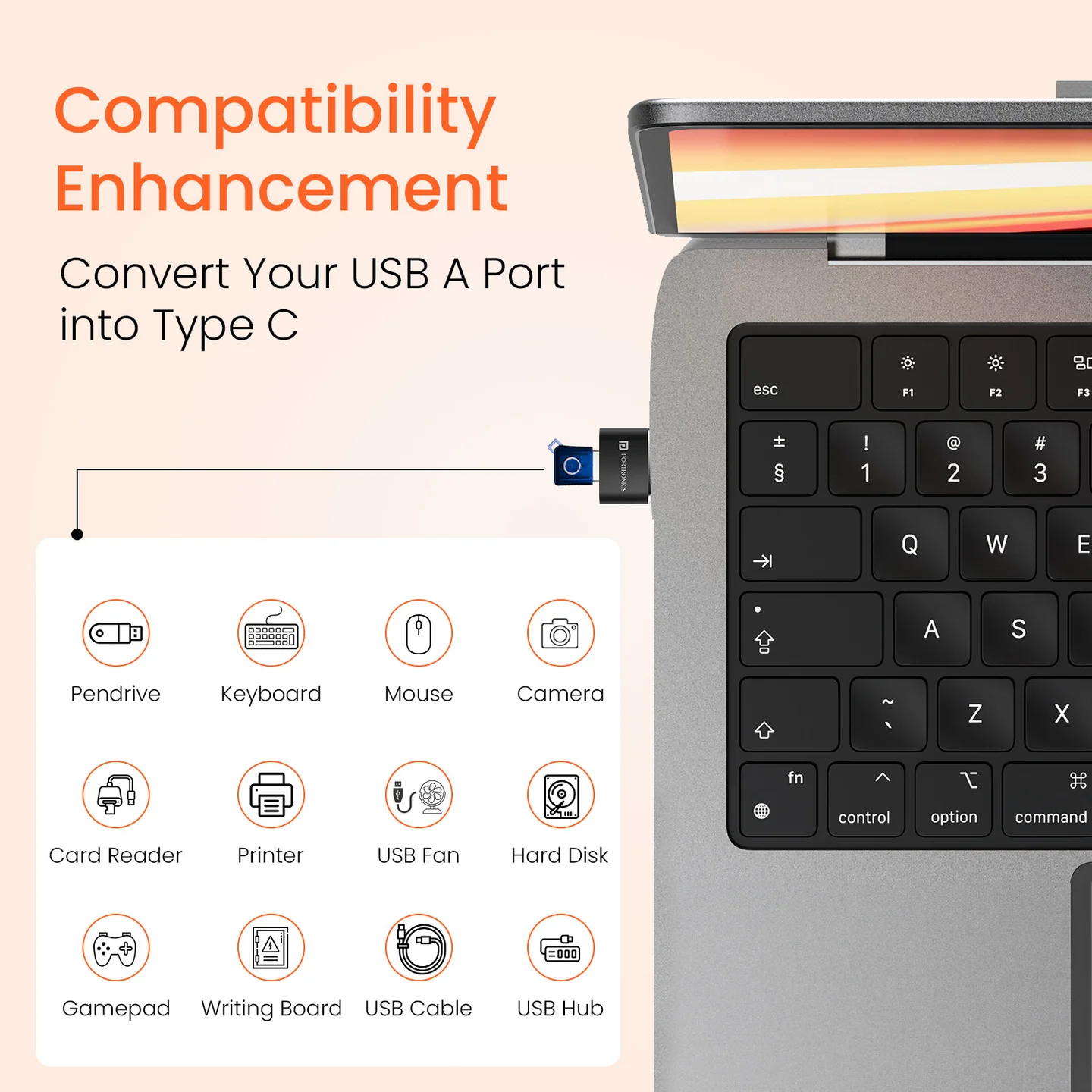 Portronics Bridge X USB 3.0 to Type C OTG Adaptor, 10Gbps High Speed Data Transfer, Thunderbolt to USB Adapter, Compatible for All Type C Devices, Smartphone, Laptops, Tablets, Chargers, MacBook