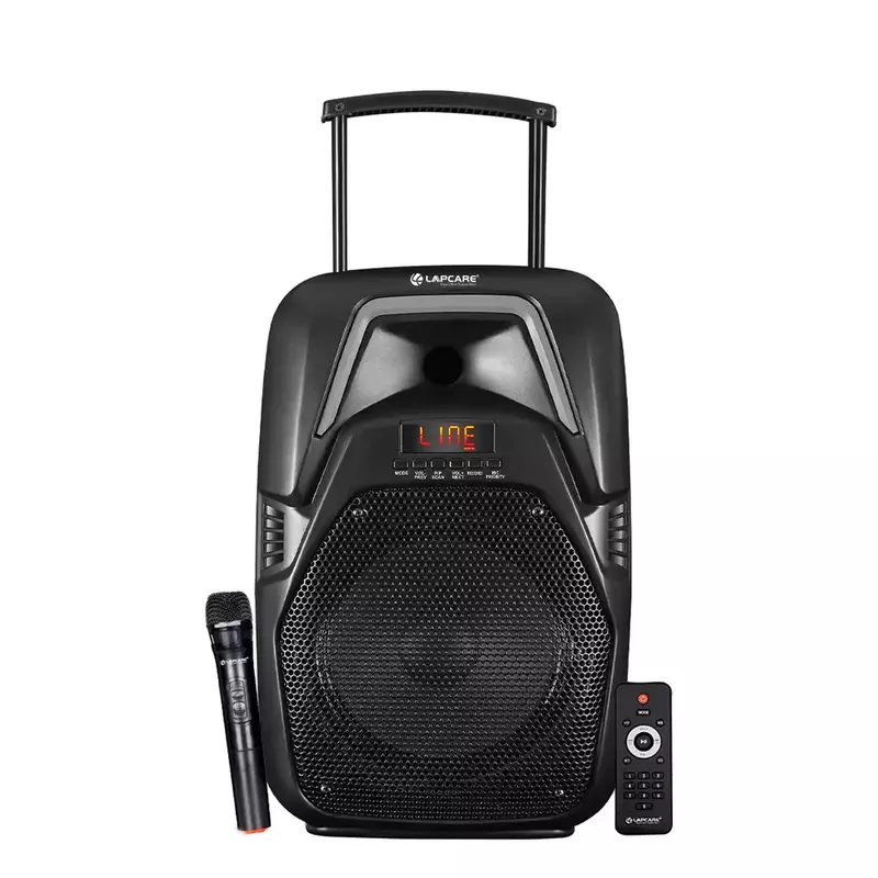 lapcare LAPSONIC IV LTS‑612: 40 W stereo party speaker with wired mic, Bluetooth/AUX/FM/USB support, LED lights & remote control—perfect for events