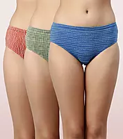 Enamor Cotton, All Day Comfort, Hipster Panty- Breathable, Antimicrobial with Stain release, Inner Elastic, Full Coverage - CH03 (3PCS)(Multicolorprint)