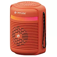 Lapcare LBS‑300 Tiffin 10 W BT speaker: round compact design, 76 mm drivers with bass radiator, Type‑C charging, Bluetooth 5.3, 10‑hour playback, AUX/TF/USB support, 1‑yr warranty.