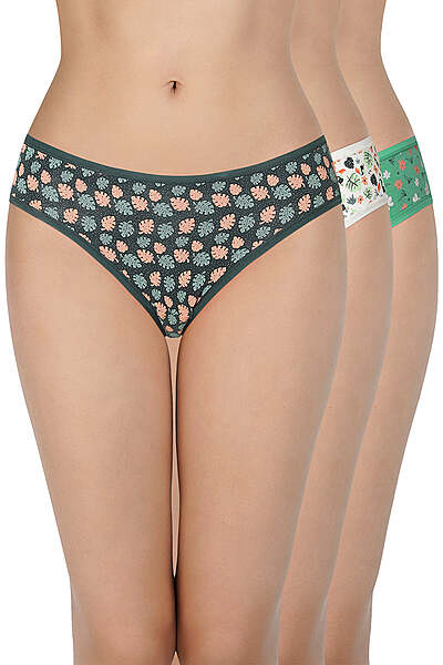 AMANTE Printed Low Rise Assorted Bikini Panties (Pack of 3 Colors & Prints May Vary) 33102 