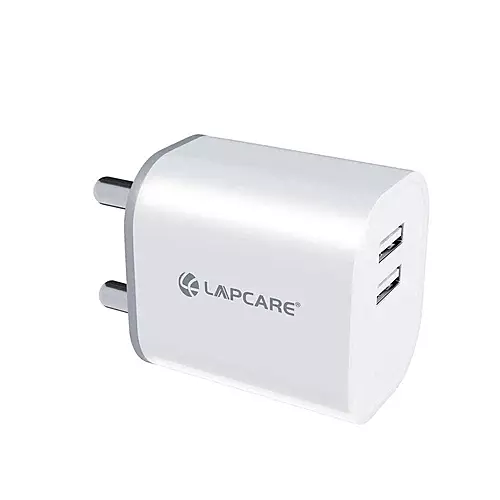 Lapcare Wall Charger LWC-612 – Dual USB-A/USB-C Outputs | 5V/2.4A Combined | Universal 100-240V Input | Built-In Protections | LED Power Indicator