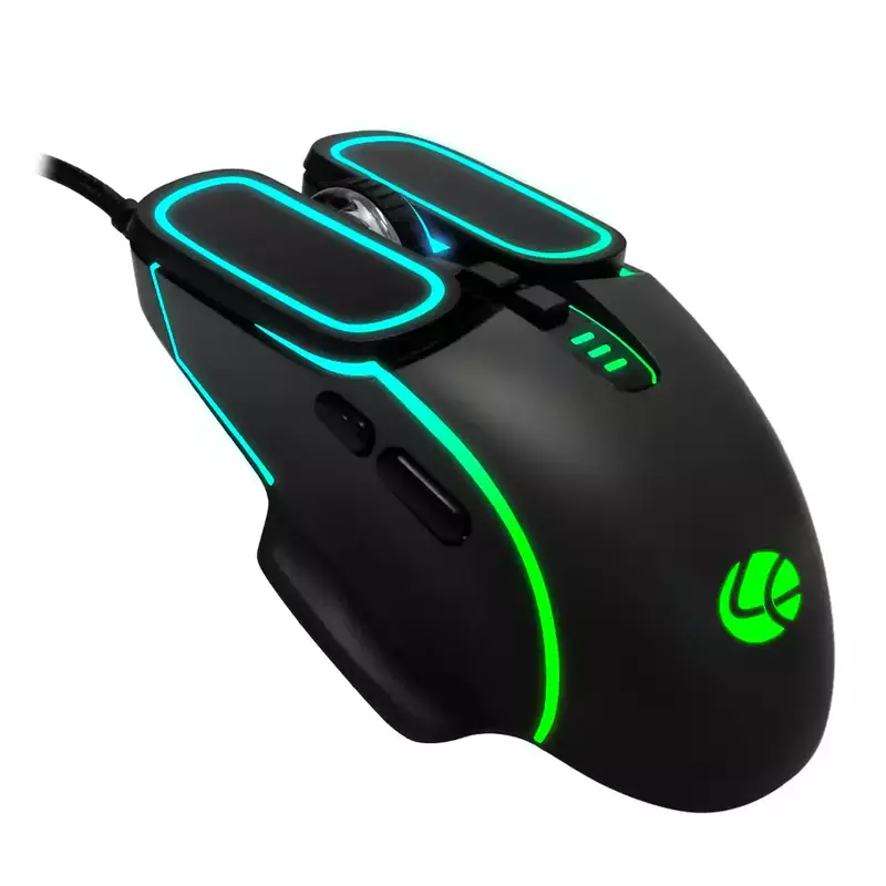 Lapcare Champ Voyager LGM‑201 mouse: configurable 7200 DPI optical sensor, rubber‑grip ABS body, dazzling RGB lighting & macro keys.