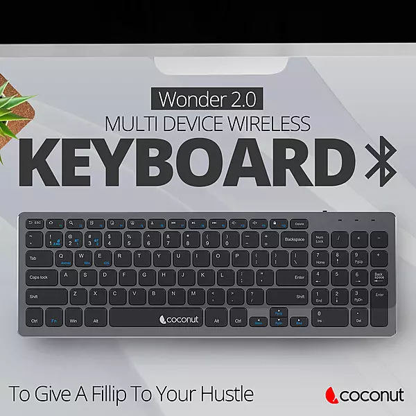 Coconut WK24 Wonder 2.0 Wireless Keyboard (Black, Bluetooth & Wireless, Sleek Design, Perfect for Home & Office, 1 Year Warranty)