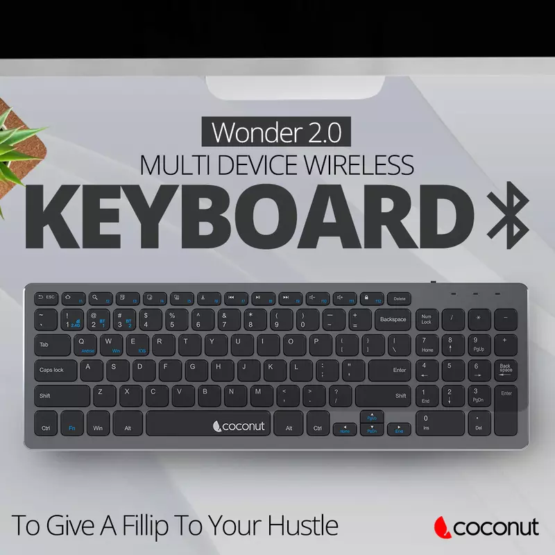 Coconut WK24 Wonder 2.0 Wireless Keyboard (Black, Bluetooth & Wireless, Sleek Design, Perfect for Home & Office, 1 Year Warranty)