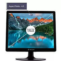 LapCare LM17SQ: 17″ HD (1440×900) LED monitor with 8 W power usage, VGA + HDMI ports, wall‑mountable, 2/6 ms response, flicker‑free.