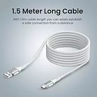 Portronics Konnect Y USB to Type-C Cable – White, durable and fast charging, perfect for connecting devices. Ideal for data transfer and syncing, compatible with various Type-C devices.