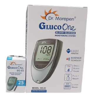 Dr Morepen BG03 Glucometer Strips (25Pcs) with Machine