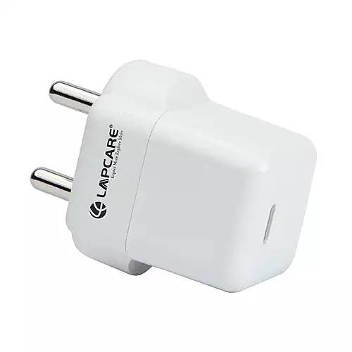 Lapcare Wall Charger Thumby LWC‑681 supports 20 W fast charging via Type‑C (DC 5 V/3 A, 9 V/2.22 A, 12 V/1.67 A), universal 100–240 V input, built‑in safety protections & 1‑year warranty.