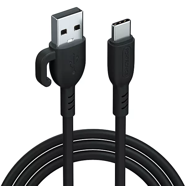 Portronics Konnect Core 3 – USB-A to Type-C Cable, 1.5m, Durable, Fast Charging, Data Transfer, Compatible with Smartphones, Tablets, Laptops, Sleek Black Design, Ideal for Everyday Use.