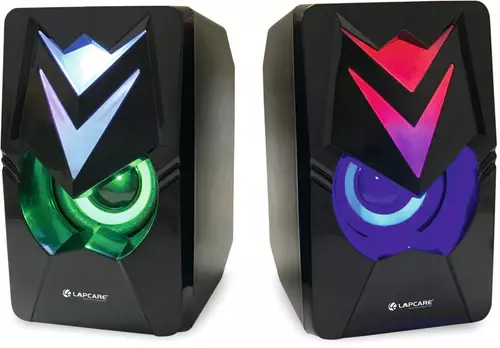 Lapcare – LUS‑006 USB Gaming Speaker Set, 6W (3W×2), 7-Color LED Lights | 3.5 mm AUX, Inline Volume Control & Durable ABS Body