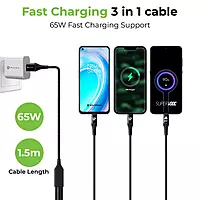 UltraProlink UL1236BLK-0150 - TrioLink 65 3 in 1 Cable with Car Play 65W, 1.5M