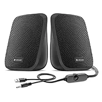 Lapcare LUS‑204 (Twinny 2 compact USB-powered speaker set delivering 5 W×2 stereo sound 3.5 mm AUX input, inline volume control distortion‑free output compatible with PCs
