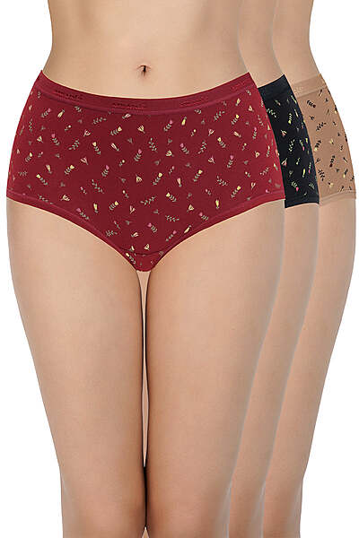 AMANTE Print High Rise Full Brief Panties (Pack of 3) (Prints May Vary) 53101 PRINT ASSORTED S