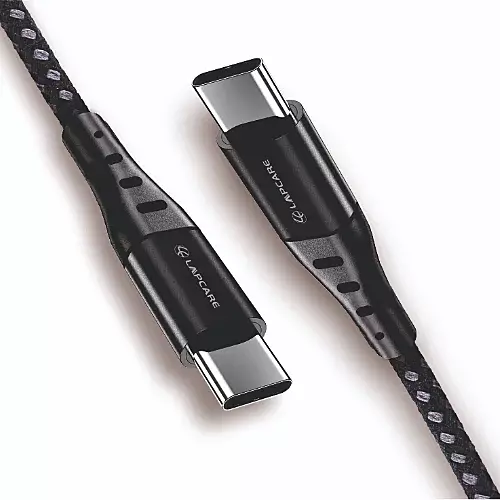 Lapcare Type‑C to Type‑C PD 18 W braided cable (LDCCC 18W): 5 V/3.6 A fast charging, up to 1 Gbps data sync, durable nylon braid & metal shell, 1.2 m length.