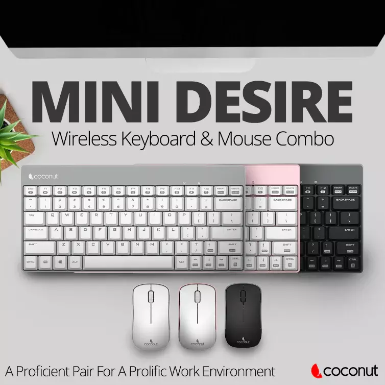 Coconut Mini Desire WK29 Wireless Combo (Black Keys, Grey Border, Compact Design, Ergonomic Feel,Long Battery Life, 1 Year Warranty)