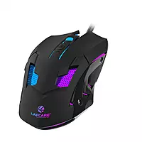 Lapcare Champ LGM‑100 gaming mouse—3600 DPI optical sensor, 6 programmable buttons, RGB backlight, braided USB‑C cable & 1 ms polling rate.