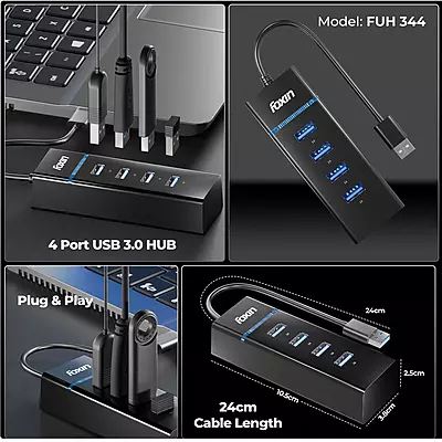 USB HUB FOXIN 4 PORT 3.0 FUH-344 (USB 3.0X4)