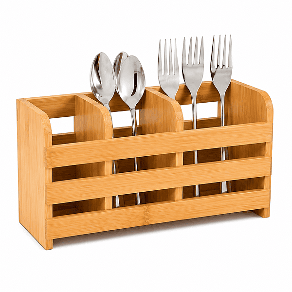 Wooden Cutlery Holder Organiser