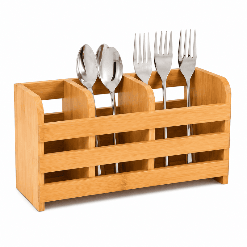 Wooden Cutlery Holder Organiser