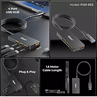USB HUB FOXIN 4 PORT 2.0 1.5MTR FUH-002 (USB 2.0X4)