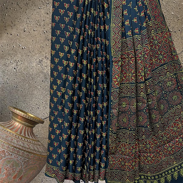 Block Print Modal Silk Saree #6