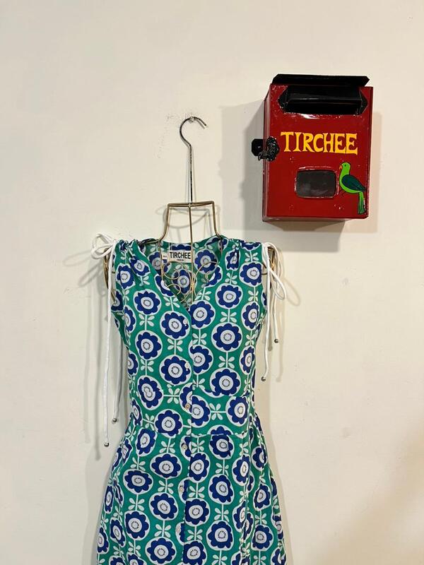 Leher's Sleeve-Less Fit & Flare Dress - Teal & Blue Flowers