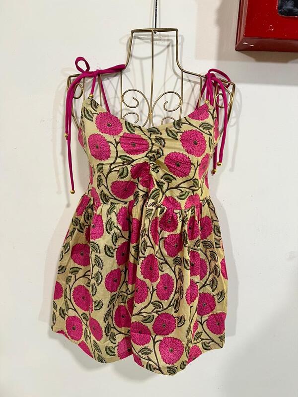 Basanti's Classic Tube Top - Cream & Pink Flowers