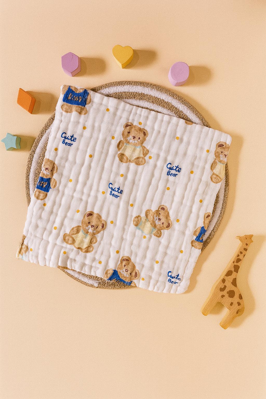 6 Layer Muslin Wash cloth / Face towel - White Printed - Pack of 5 (Assorted)