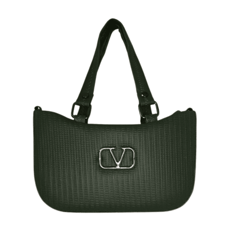 Elegant dark green handbag with textured finish