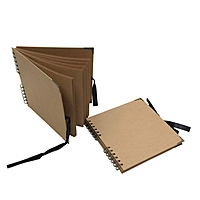 30 Sheets 20x20cm Spiral Bound 180gsm Kraft Scrapbook with Ribbon Closure and Metal Corners