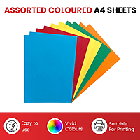Pack of 100 A4 Assorted Primary Coloured Paper 75gsm Sheets