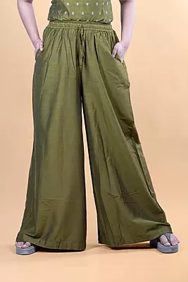 Women Flared Solid Palazzo - Green