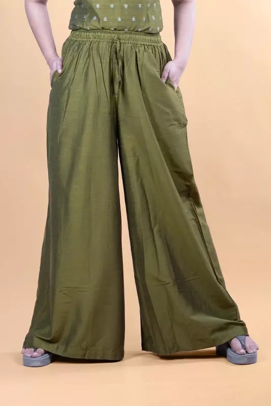 Women Flared Solid Palazzo - Green