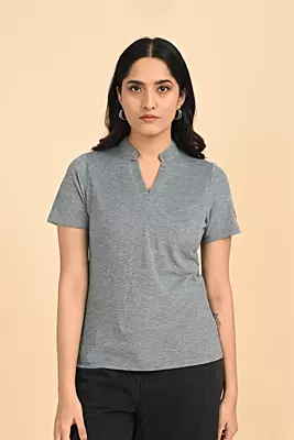 Women's V Neck Polo Tshirt - Teal
