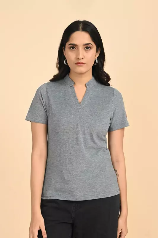 Women's V Neck Polo Tshirt - Teal