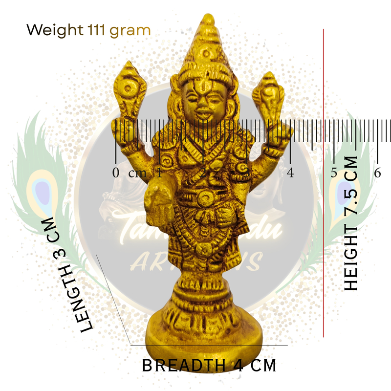 Pure Solid Brass Tirupathi Balaji Idol Small Size for Daily Pooja | Hand Crafted by Tamil Nadu Artisans, 111 Gram